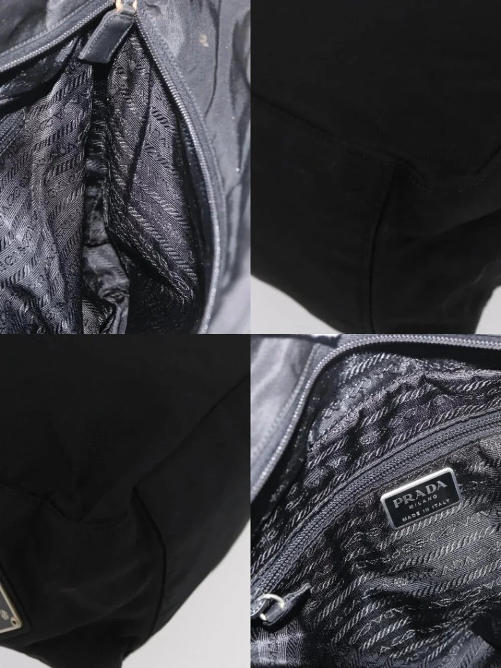 PRADA Tote Bag Nylon Black Silver Auth 176592